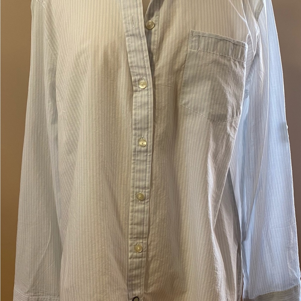 Banana Republic, XL, white baby blue stripe, cotton button down shirt